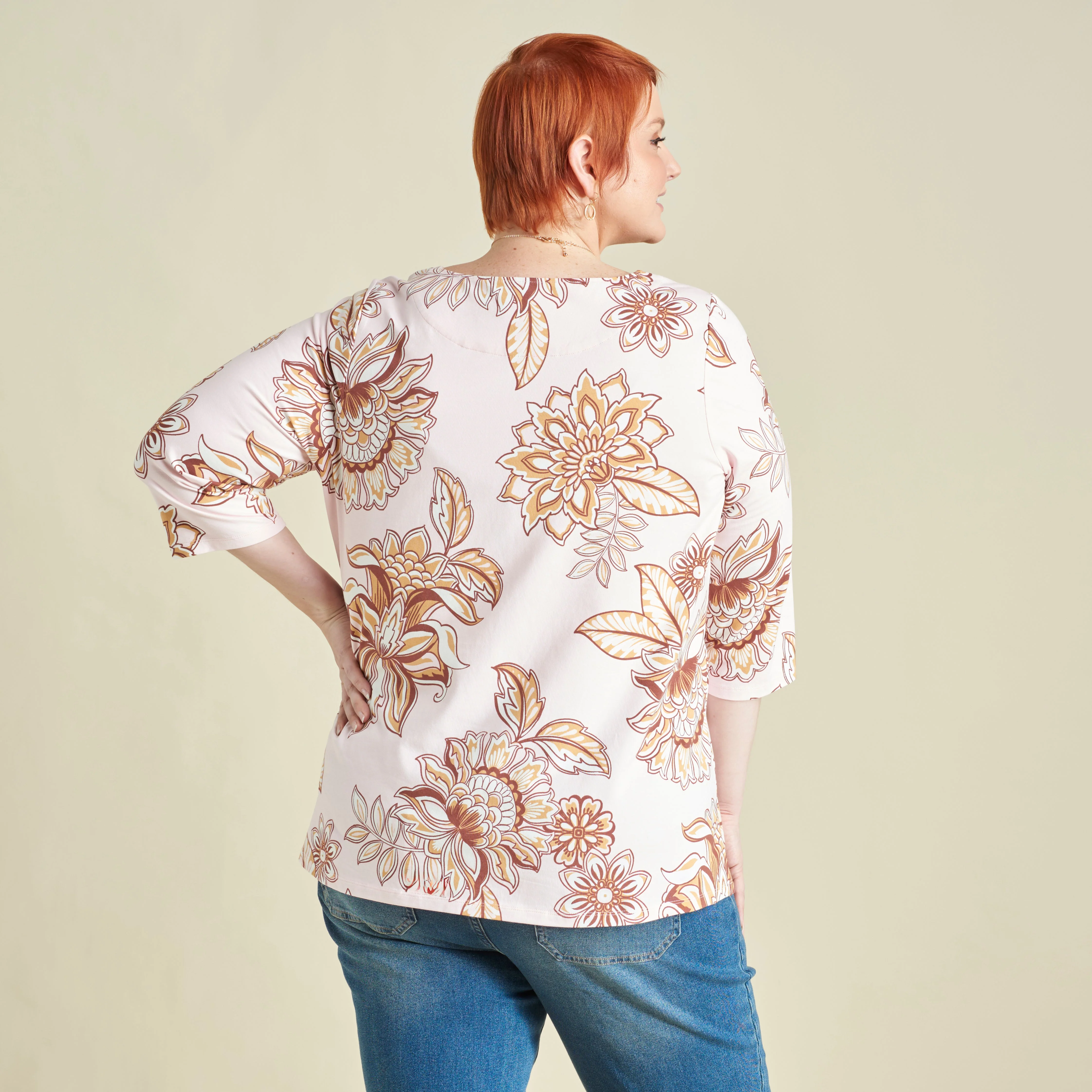 Christopher & Banks Floral Print Boatneck 3/4 Sleeve Tee - Image 6