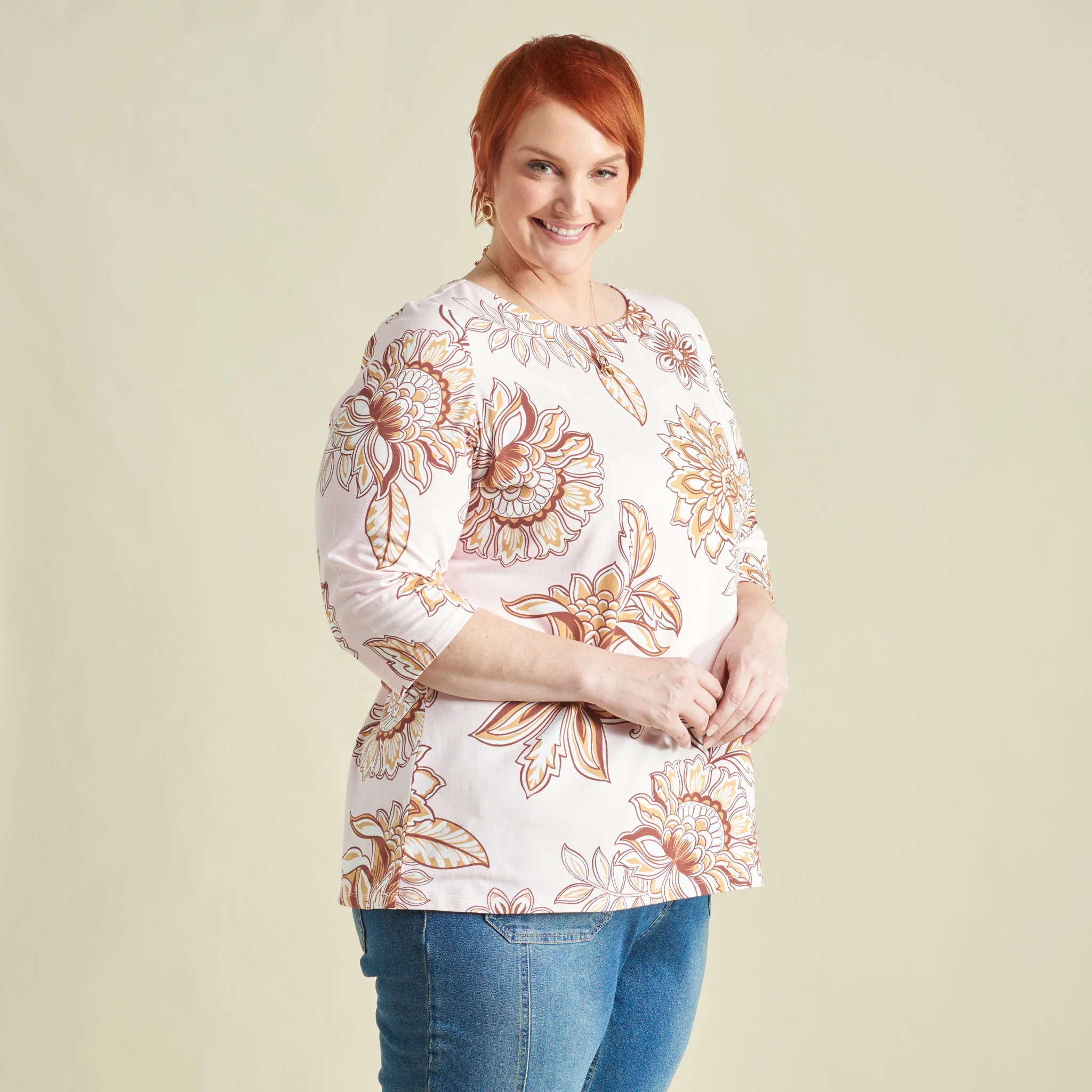 Christopher & Banks Floral Print Boatneck 3/4 Sleeve Tee - Image 7