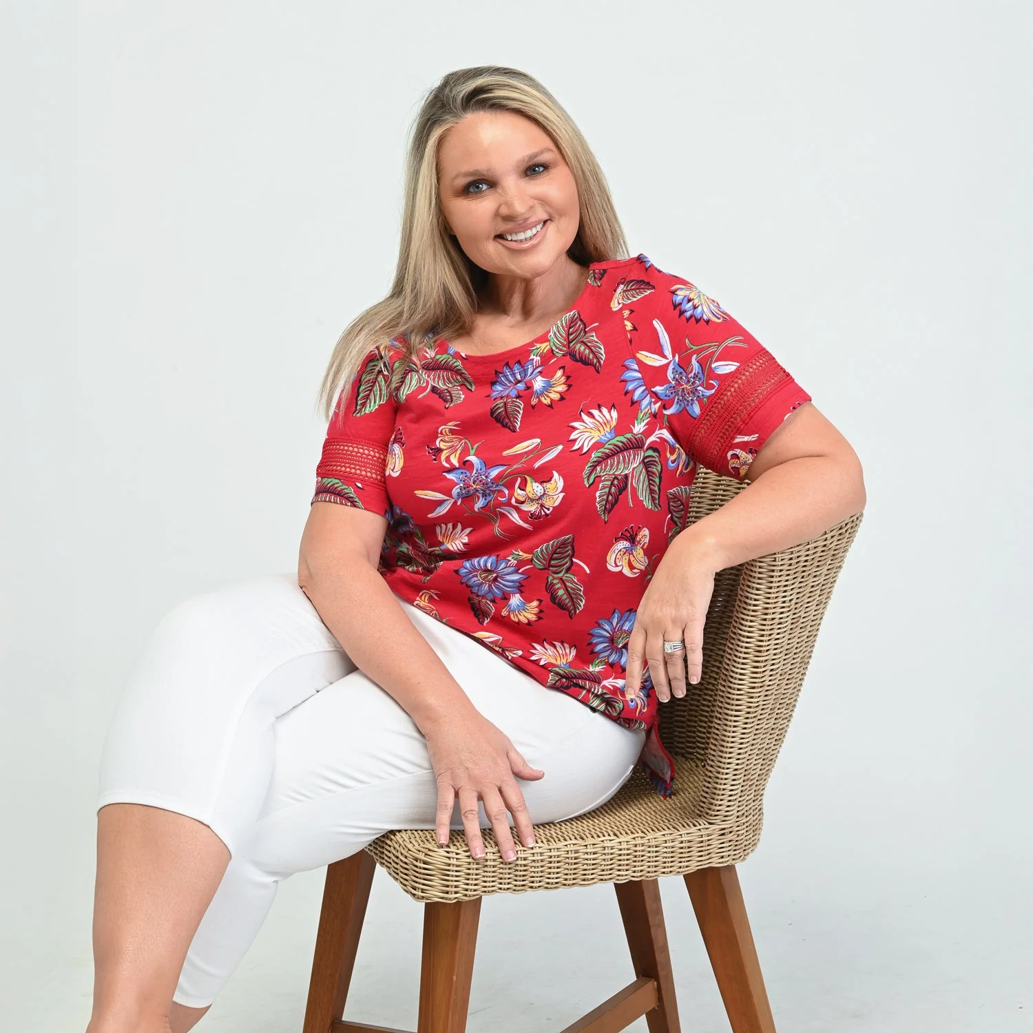 Christopher & Banks Floral Print Lace Inset Short Sleeve Tee - Image 6