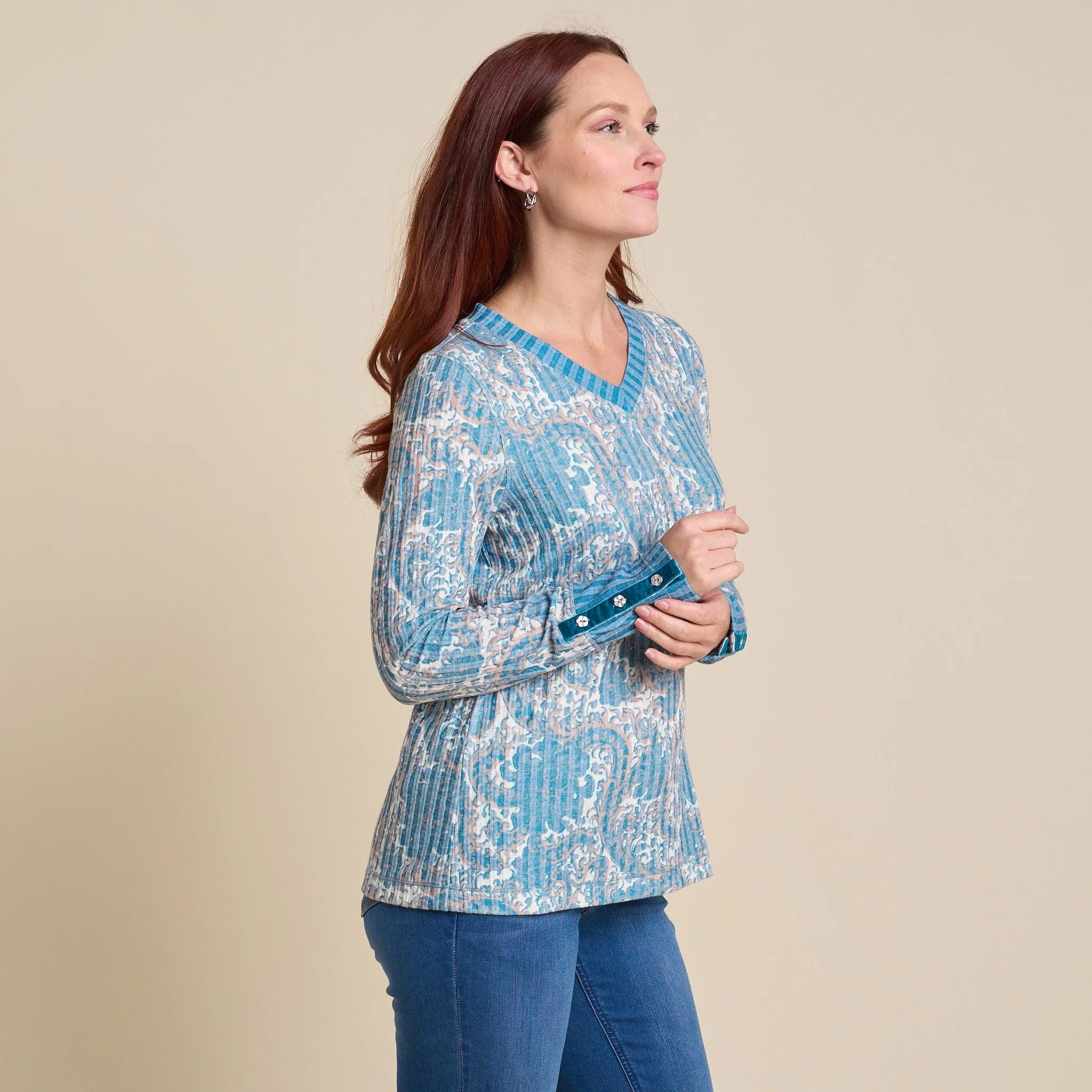 Christopher & Banks Floral Print Rib Knit Long Sleeve Tee - Image 5