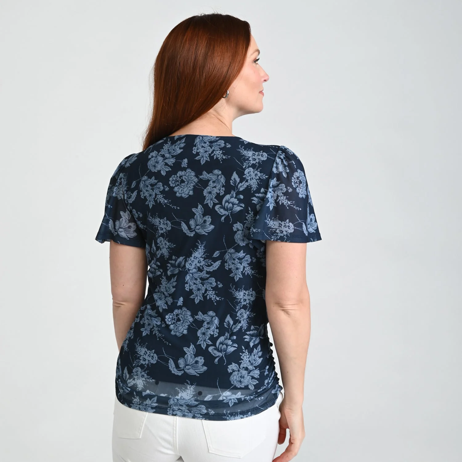 Christopher & Banks Floral Print Twist Neck Mesh Top - Image 3