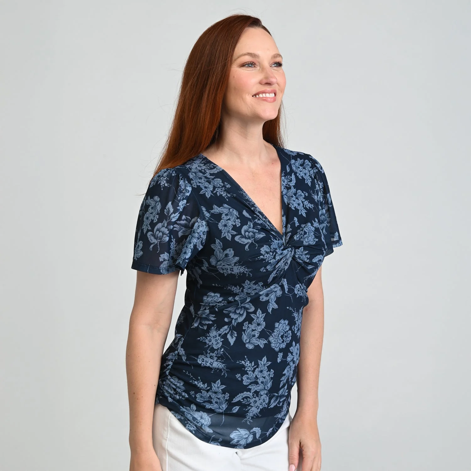 Christopher & Banks Floral Print Twist Neck Mesh Top - Image 4