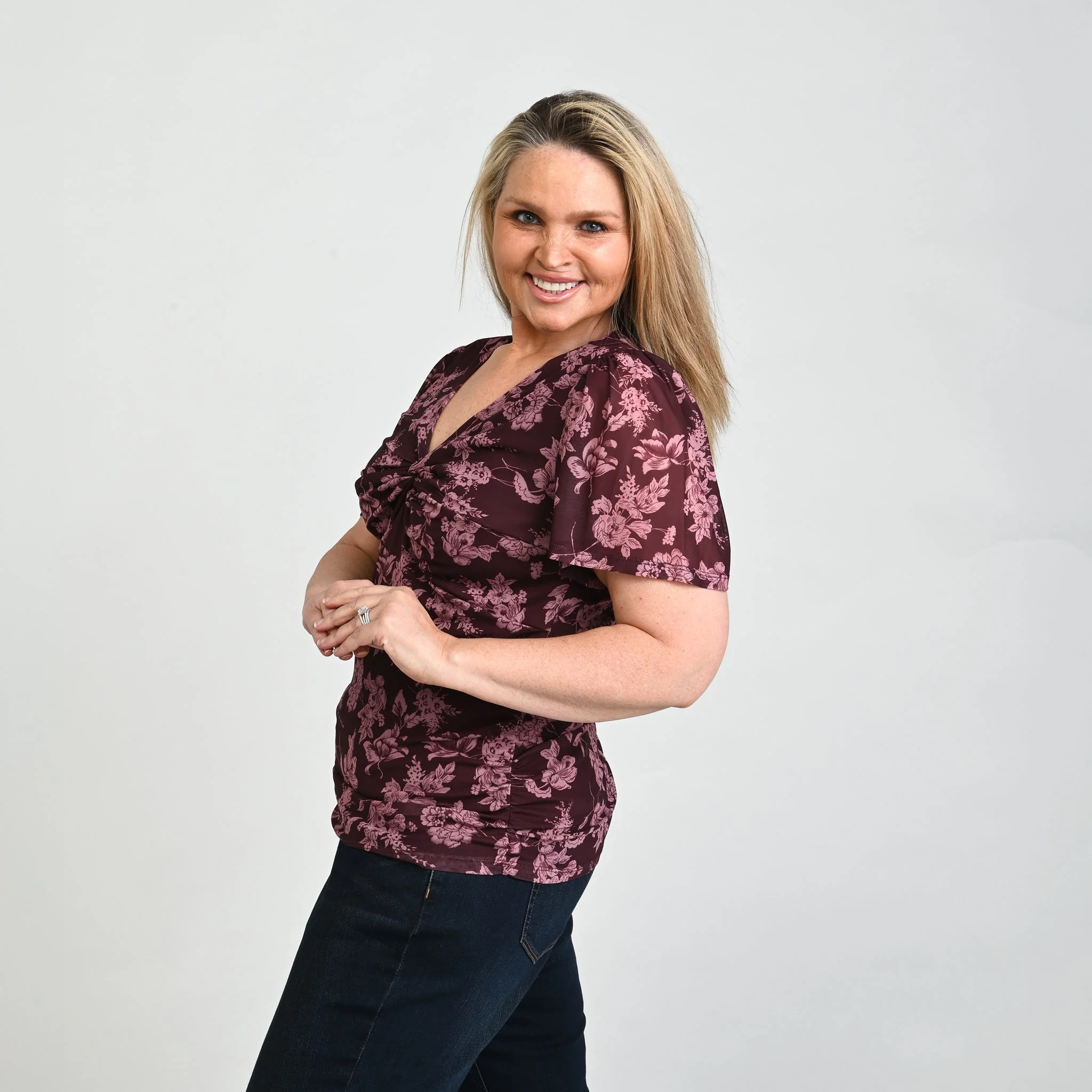 Christopher & Banks Floral Print Twist Neck Mesh Top - Image 9