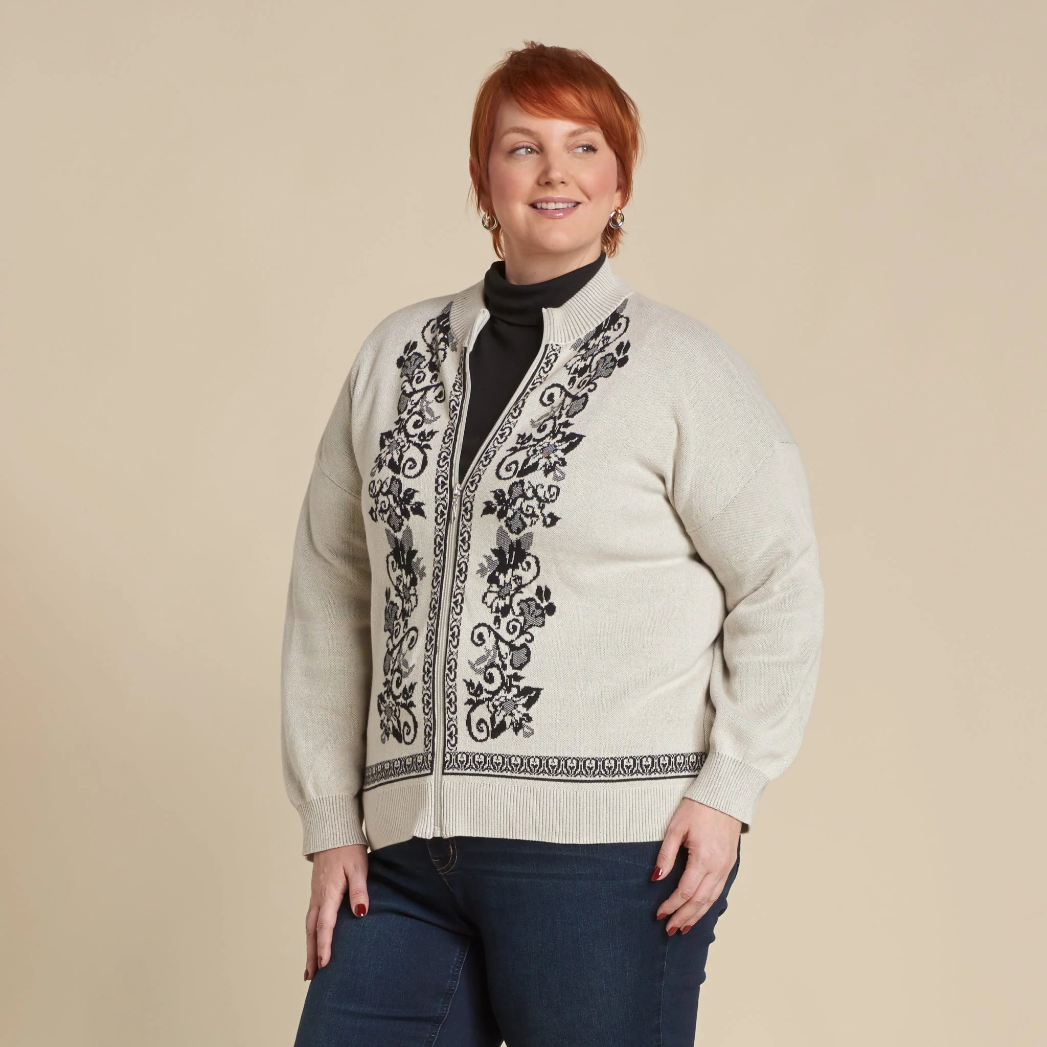 Christopher & Banks Floral Printed Mock Neck Cardigan - Image 4