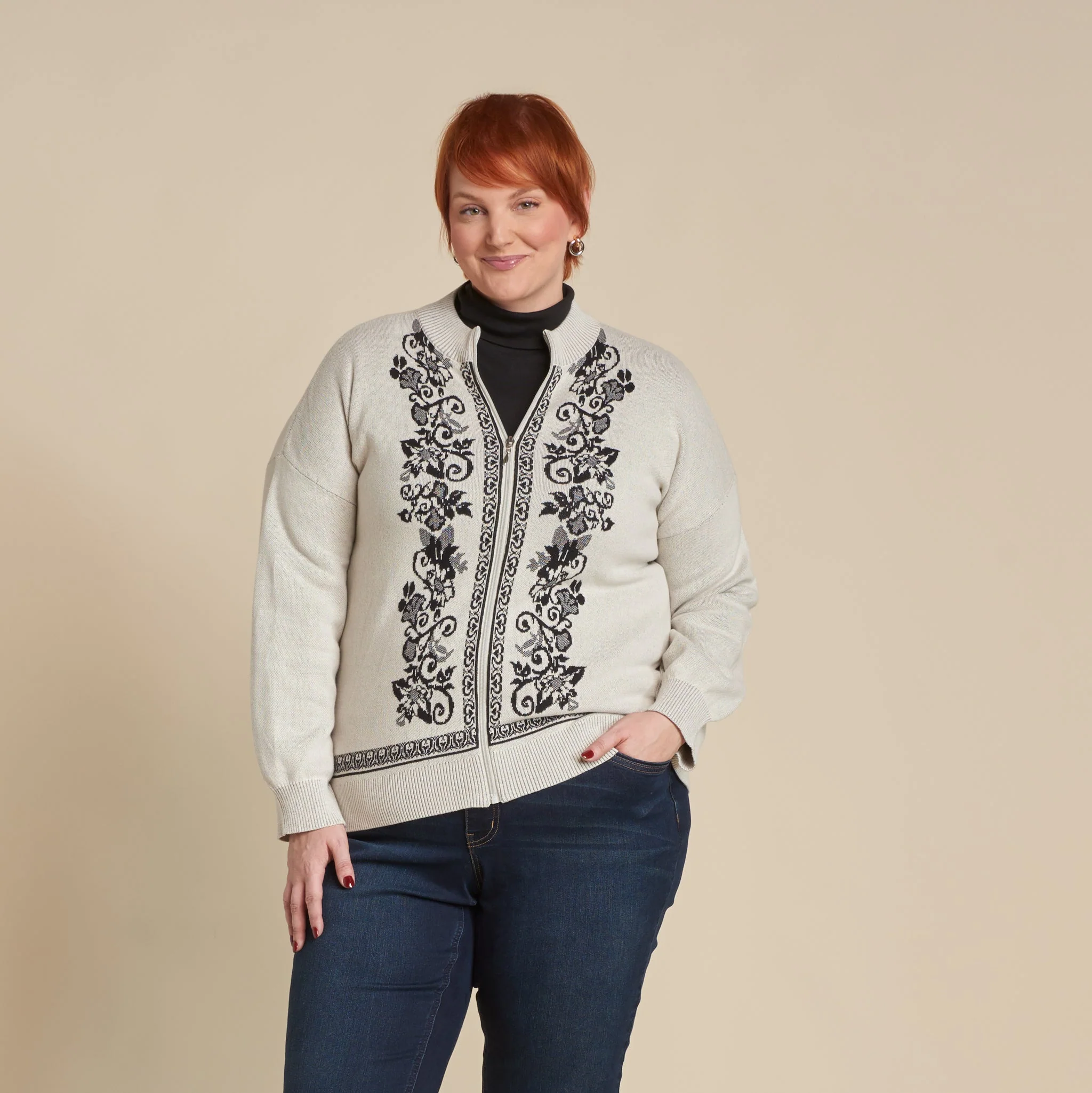 Christopher & Banks Floral Printed Mock Neck Cardigan - Image 5