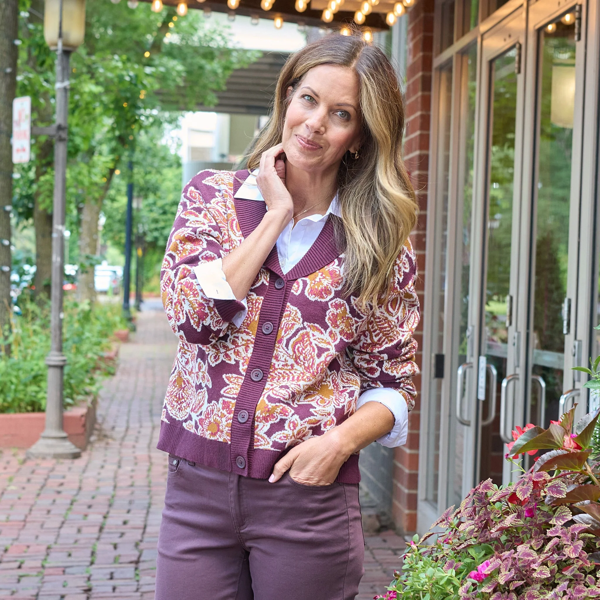 Christopher & Banks Floral Shawl Collar Cardigan - Image 2