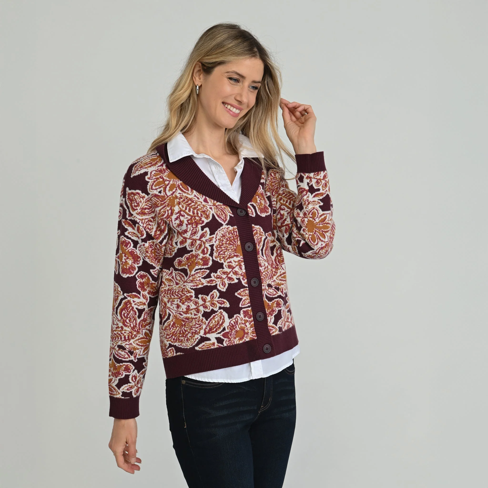 Christopher & Banks Floral Shawl Collar Cardigan - Image 4