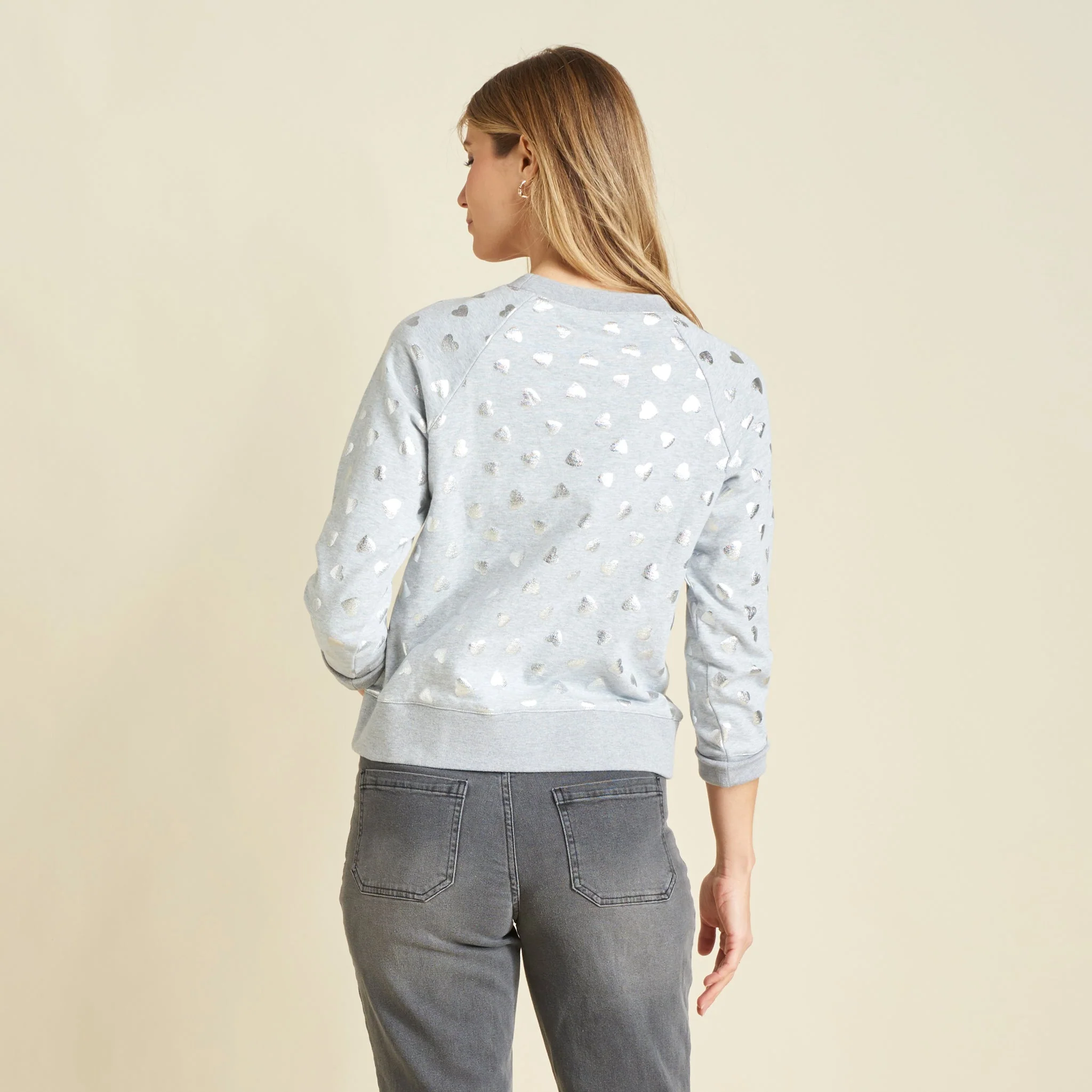 Christopher & Banks Foil Hearts Print Crew Neck Long Sleeve Sweatshirt - Image 3