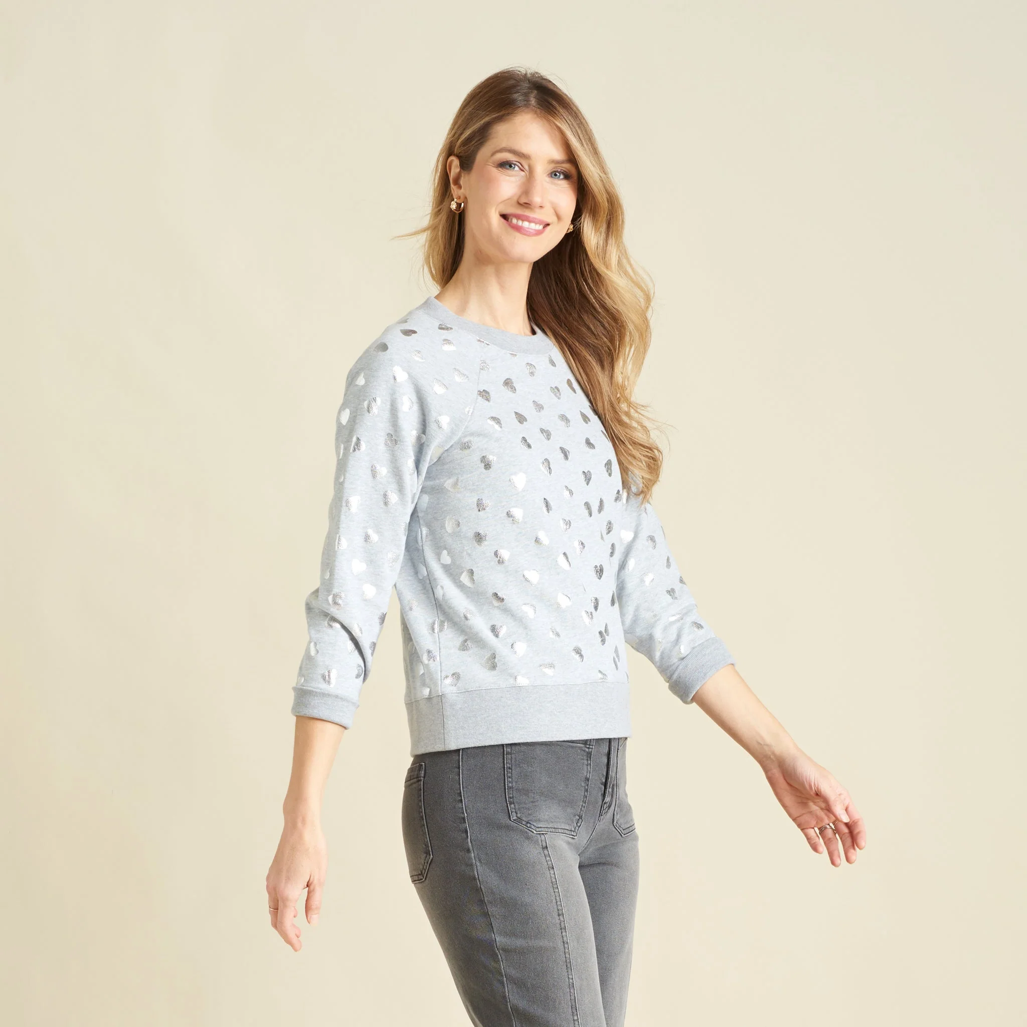 Christopher & Banks Foil Hearts Print Crew Neck Long Sleeve Sweatshirt - Image 4