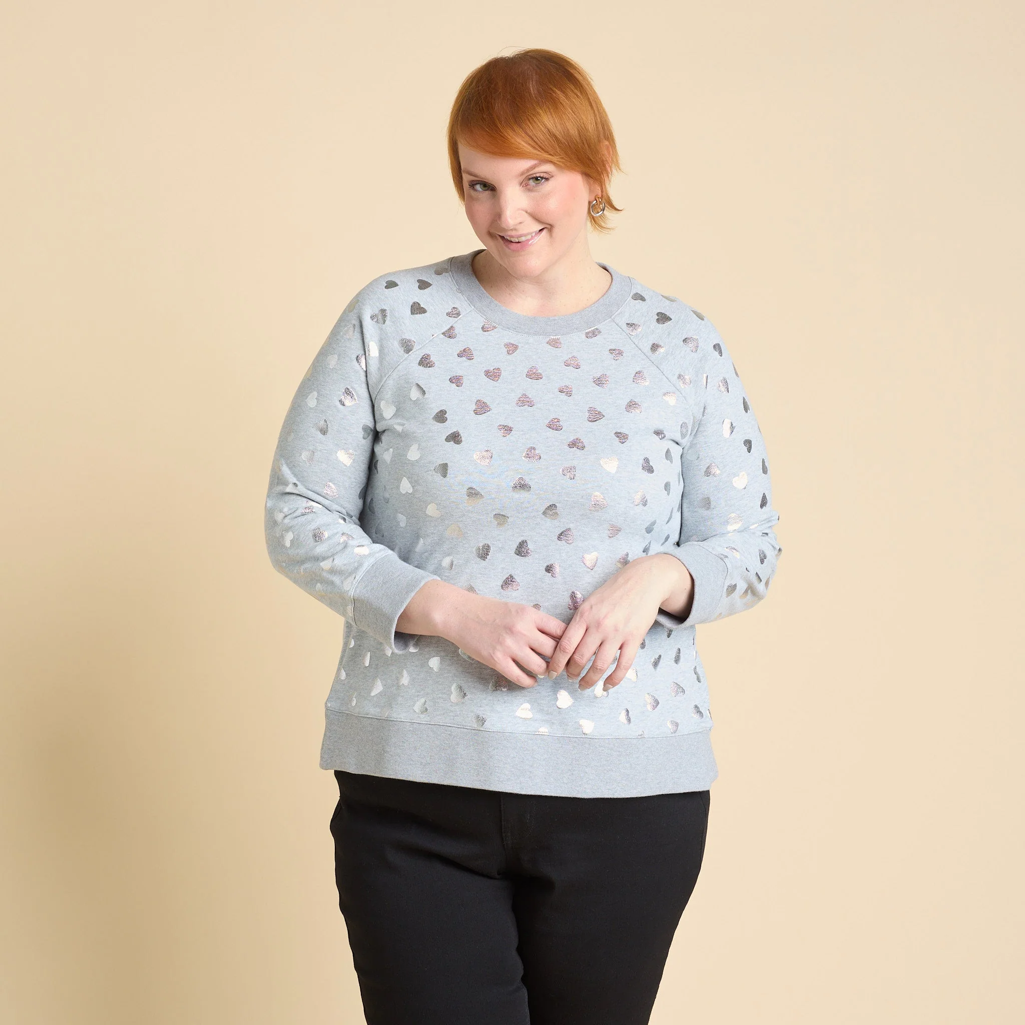 Christopher & Banks Foil Hearts Print Crew Neck Long Sleeve Sweatshirt - Image 6