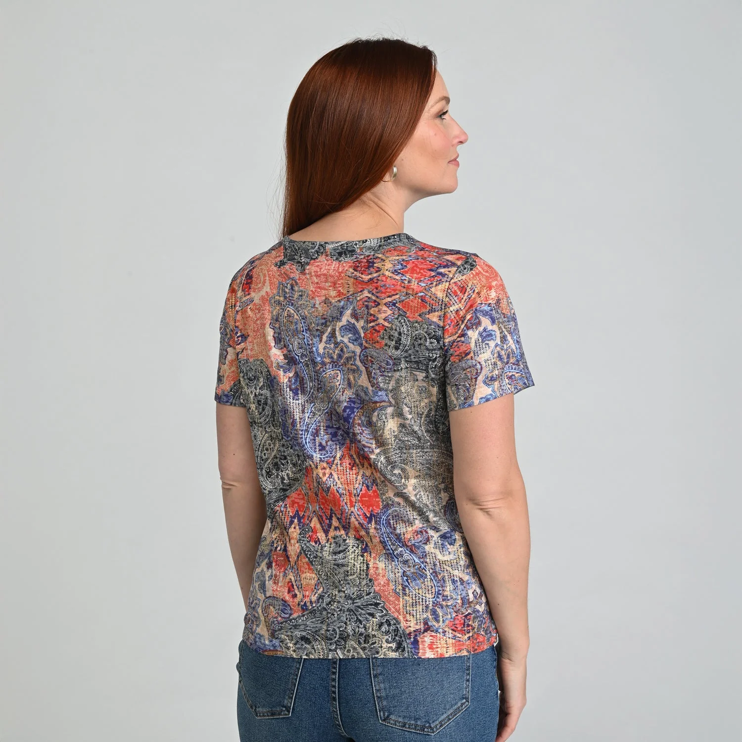 Christopher & Banks Foil Print Short Sleeve V-Neck Tee - Image 3