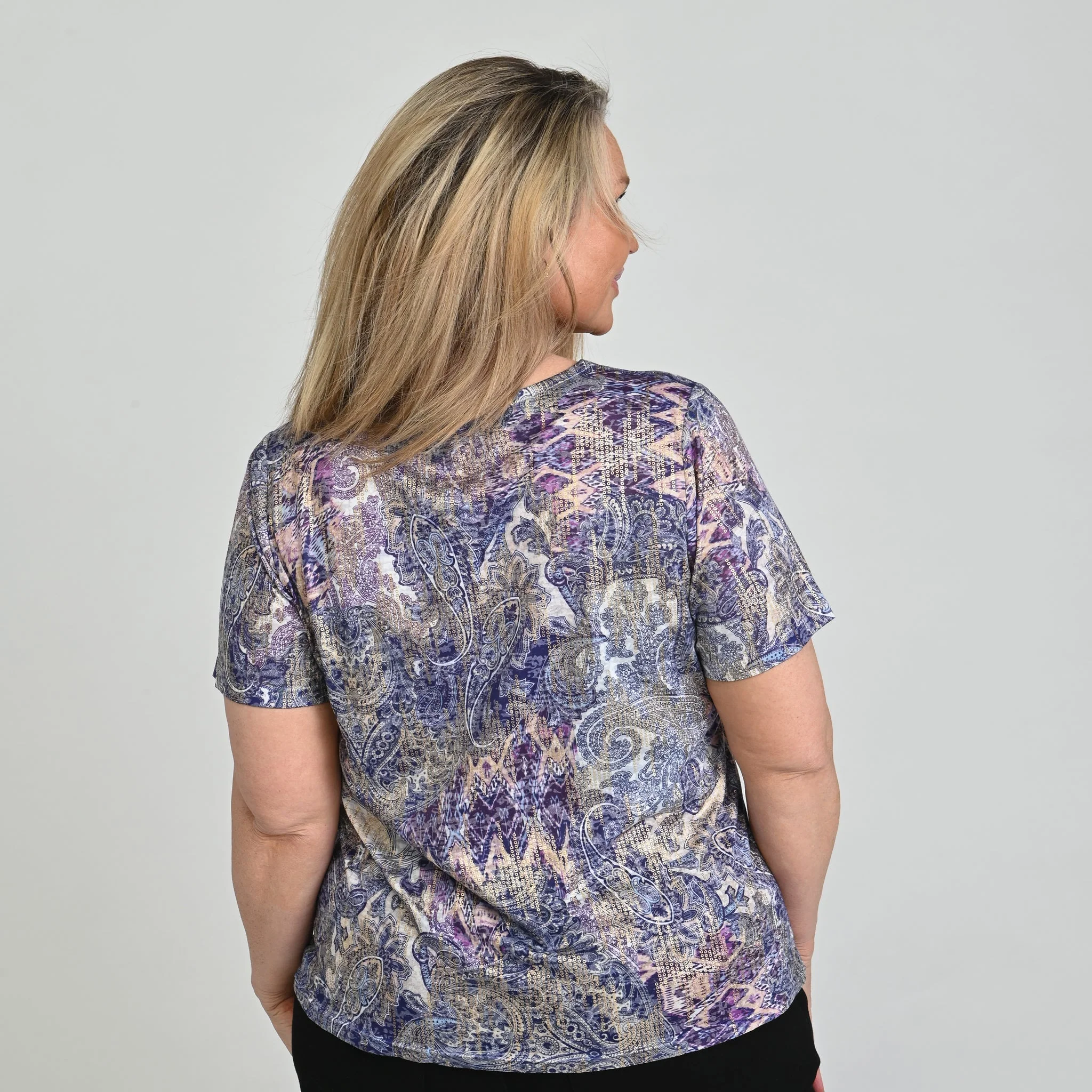 Christopher & Banks Foil Print Short Sleeve V-Neck Tee - Image 8