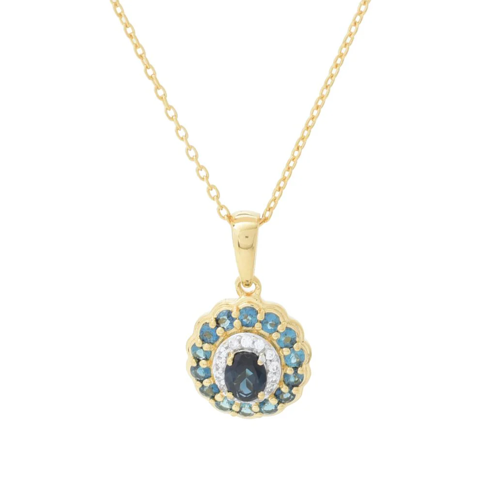 Gem Treasures 1.02ctw Indicolite & Zircon Double Halo Pendant w/ Chain - Image 2