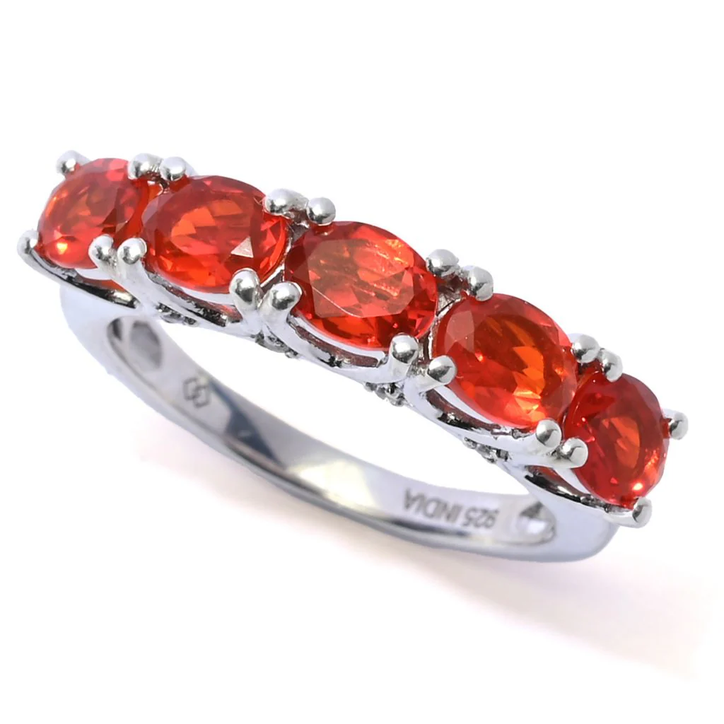 Gem Treasures 1.14ctw Crimson Fire Opal & White Zircon 5-Stone Ring - Image 2