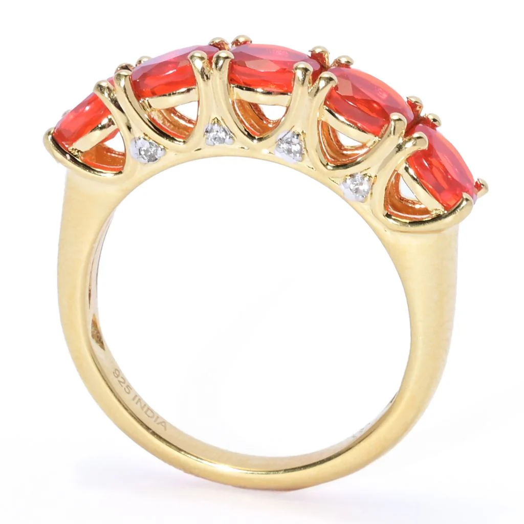 Gem Treasures 1.14ctw Crimson Fire Opal & White Zircon 5-Stone Ring - Image 3