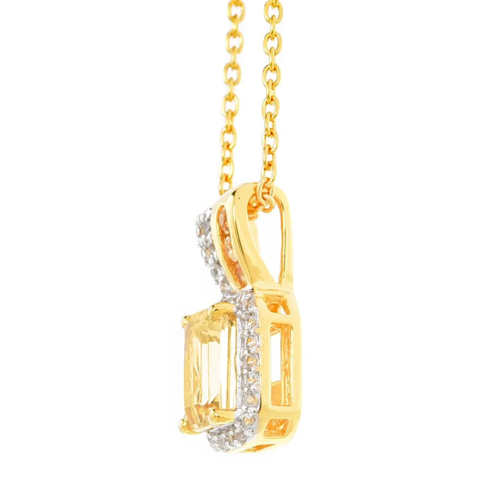 Gem Treasures 1.14ctw Octagonal Imperial Topaz & White Zircon Pendant w/ Chain - Image 2