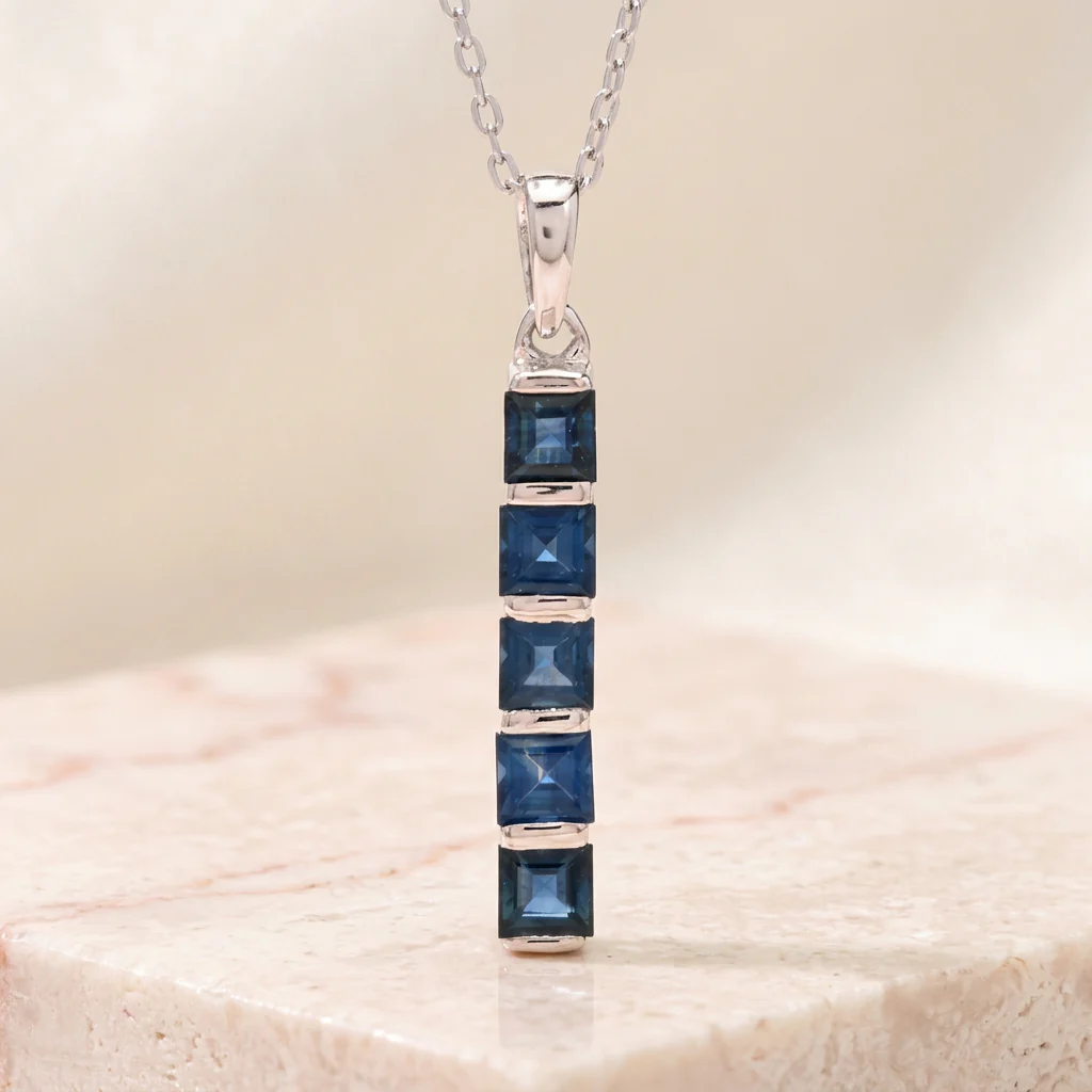 Gem Treasures 1.65ctw Australian Blue Sapphire Linear Drop Pendant w/ Chain - Image 2