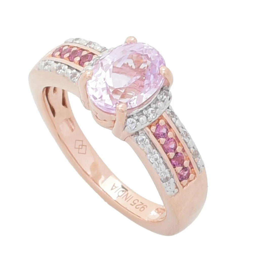 Gem Treasures 1.69ctw Kunzite, Rhodolite Garnet & White Zircon Ring - Image 6