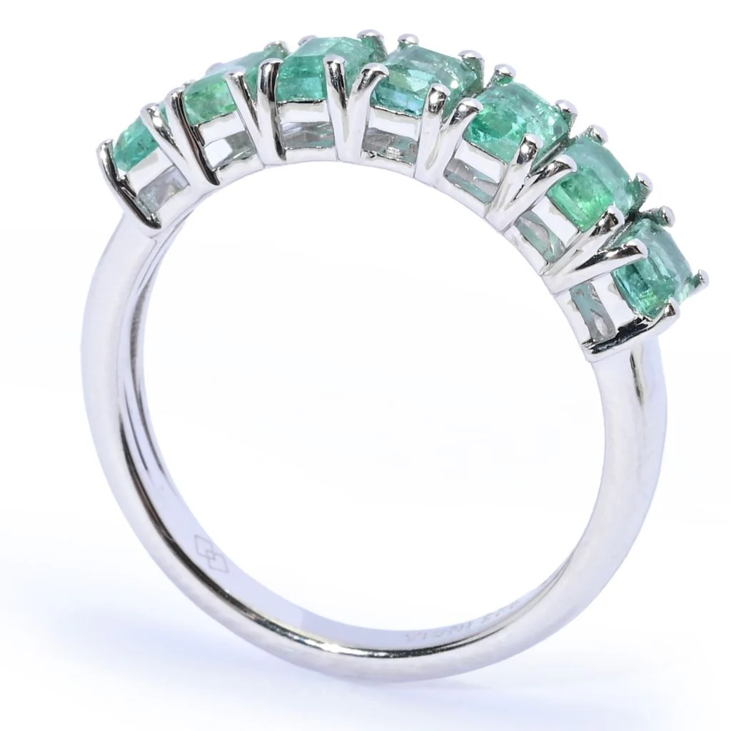 Gem Treasures 1.75ctw Octagon Shape Zambian Emerald 7-Stone Band Ring - Image 2
