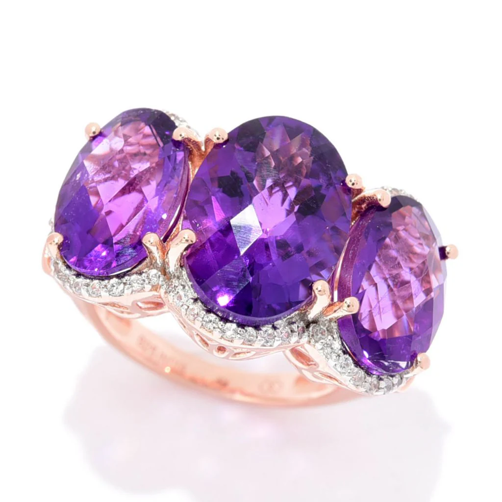 Gem Treasures 12.30ctw African Amethyst & White Zircon Cocktail Ring - Image 2