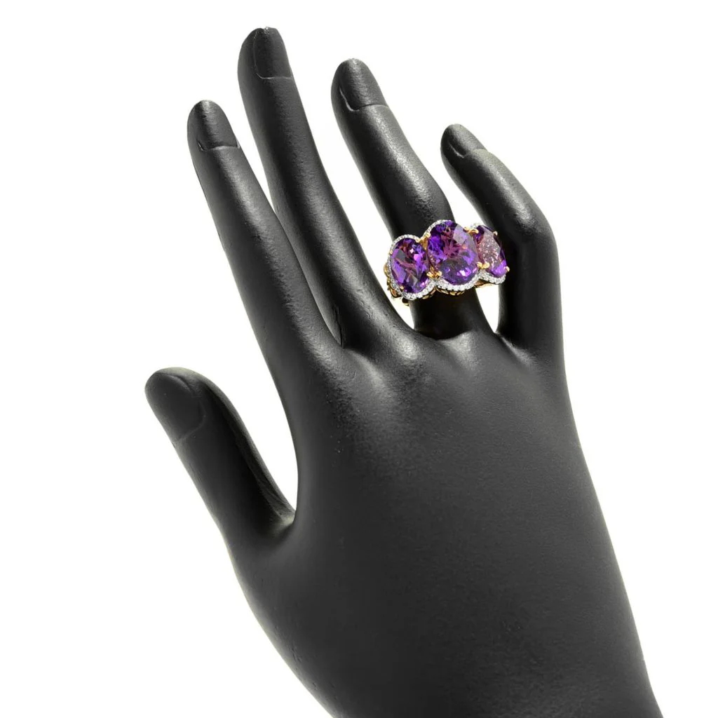 Gem Treasures 12.30ctw African Amethyst & White Zircon Cocktail Ring - Image 3
