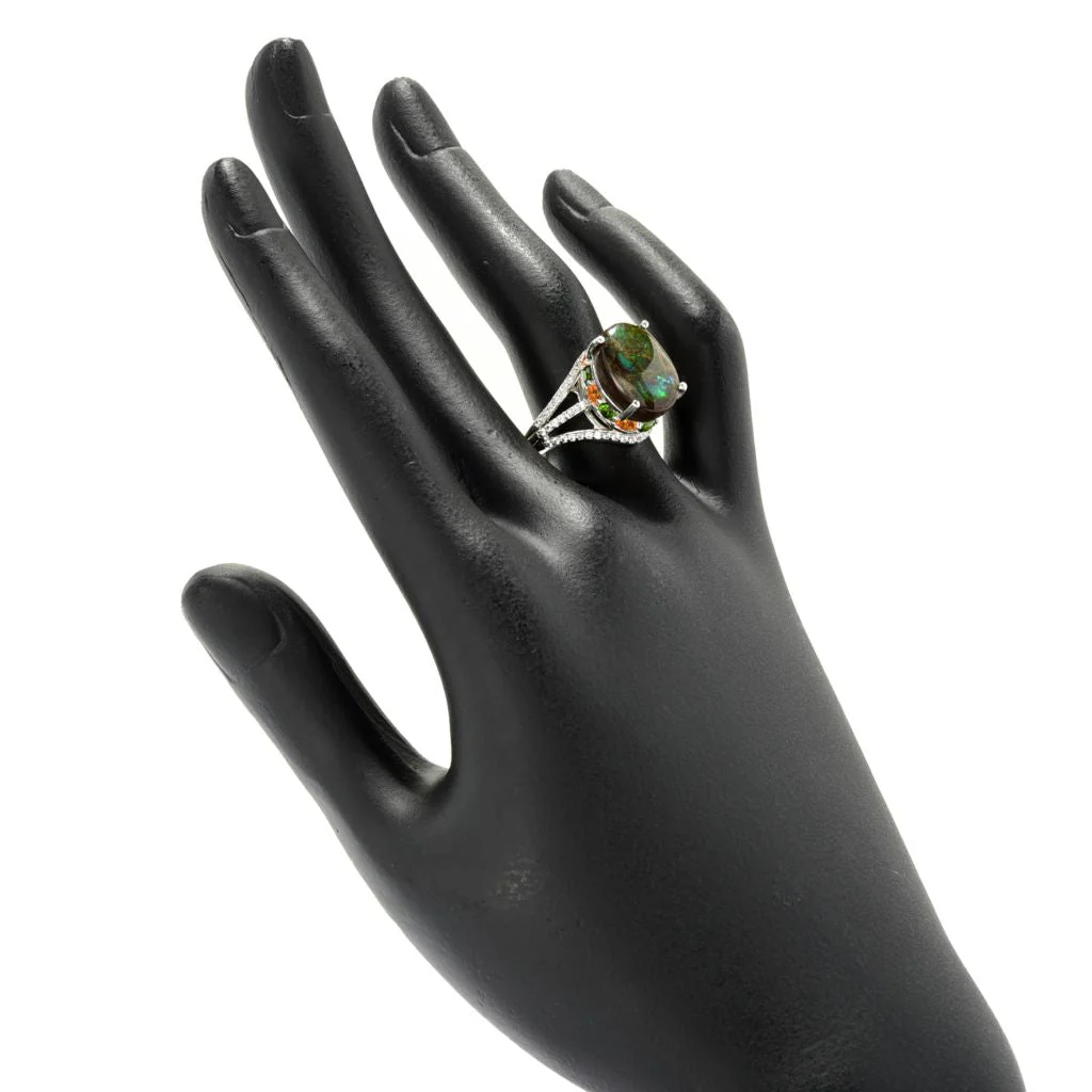 Gem Treasures 14x10mm Ammolite & Multi Gemstone High Set Ring - Image 2