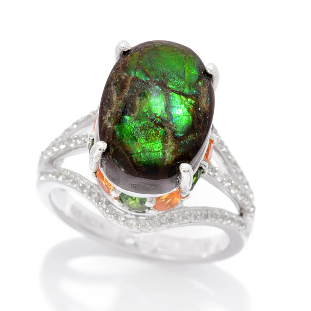 Gem Treasures 14x10mm Ammolite & Multi Gemstone High Set Ring - Image 5