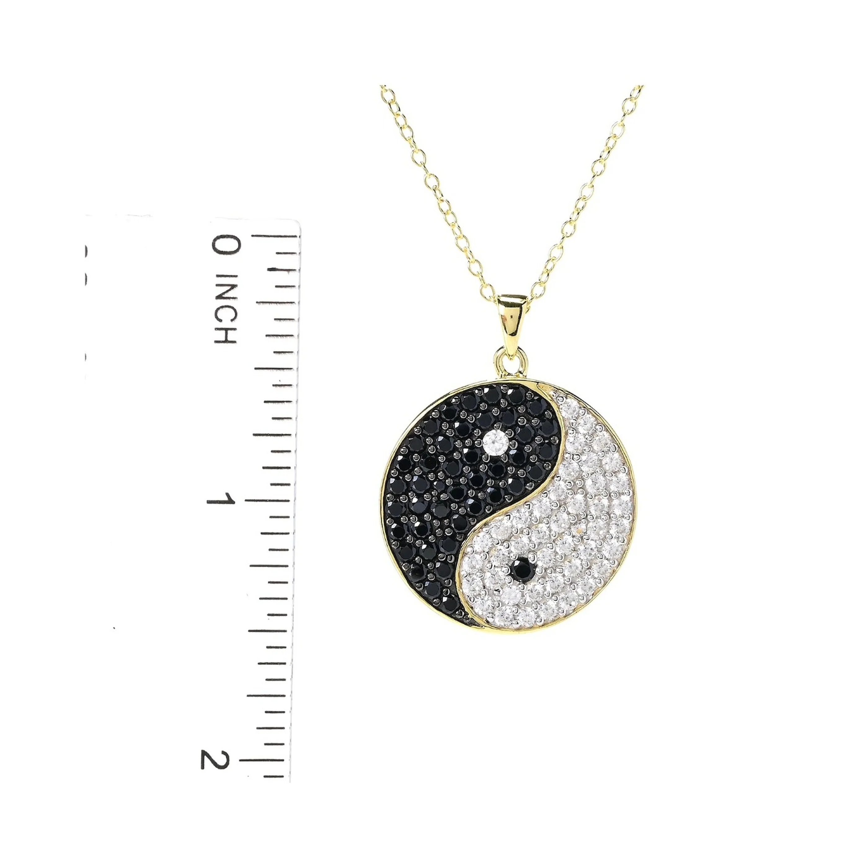 Gem Treasures 18K Gold Plated Black Spinel & White Zircon Yin-Yang Pendant with Chain - Image 2
