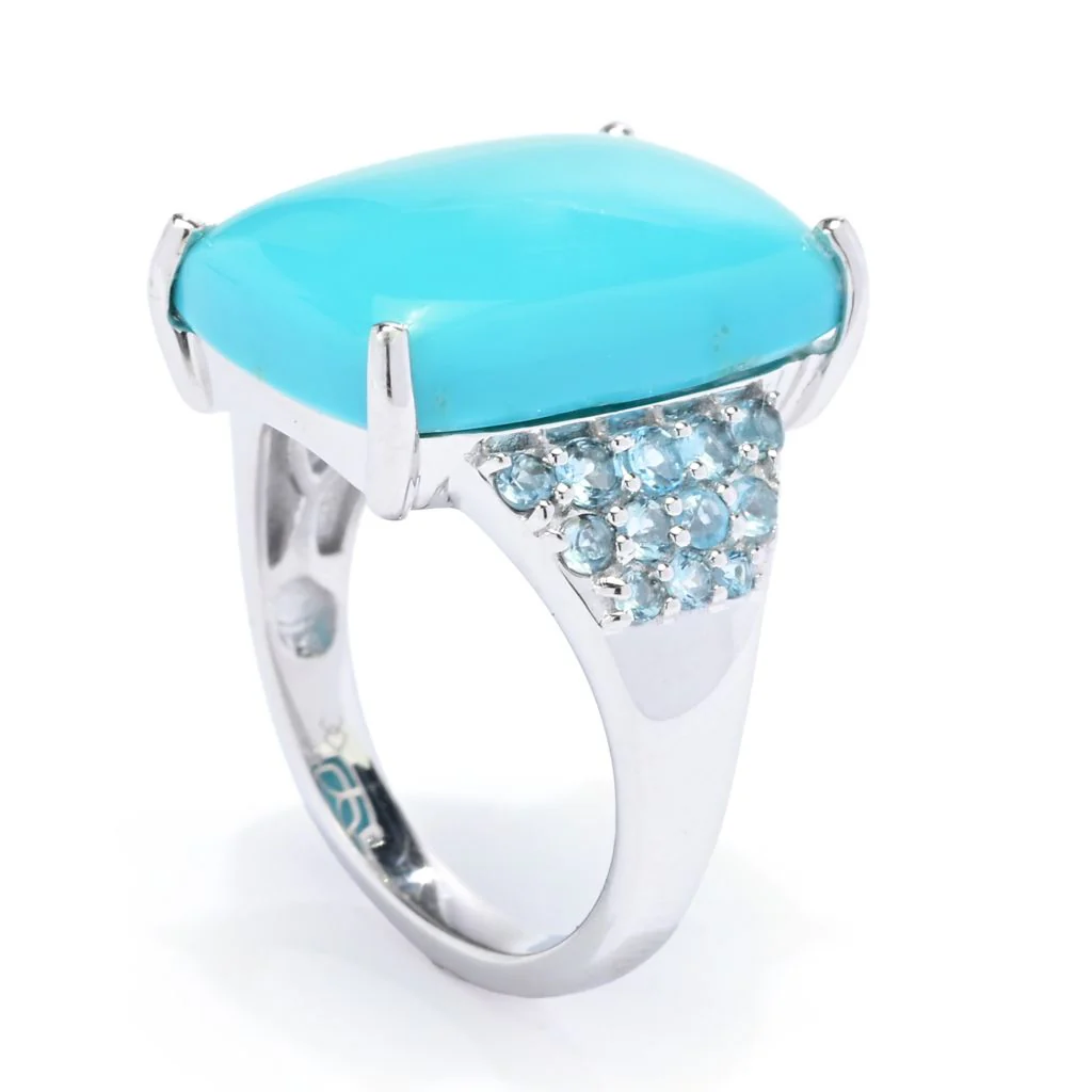 Gem Treasures 18x13mm Sleeping Beauty Turquoise & Swiss Blue Topaz Ring - Image 2