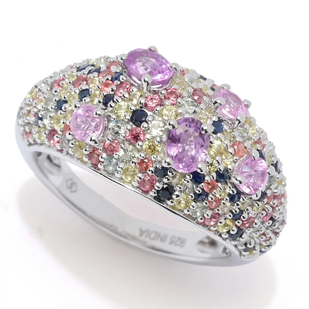 Gem Treasures 2.62ctw Oval & Round Multi Sapphire Mosaic Cluster Ring - Image 3