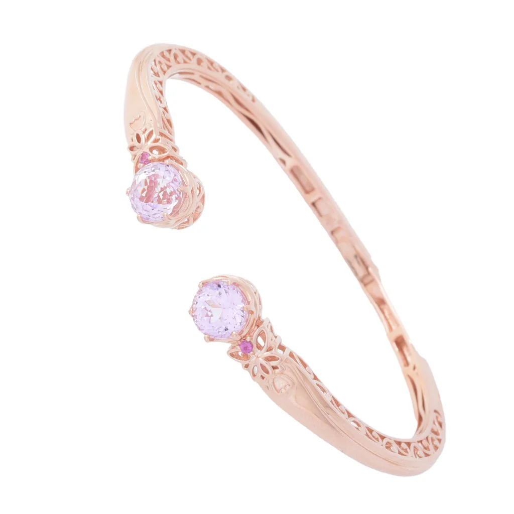 Gem Treasures 2.86ctw Kunzite & Rhodolite Garnet Cuff Bracelet - Image 3