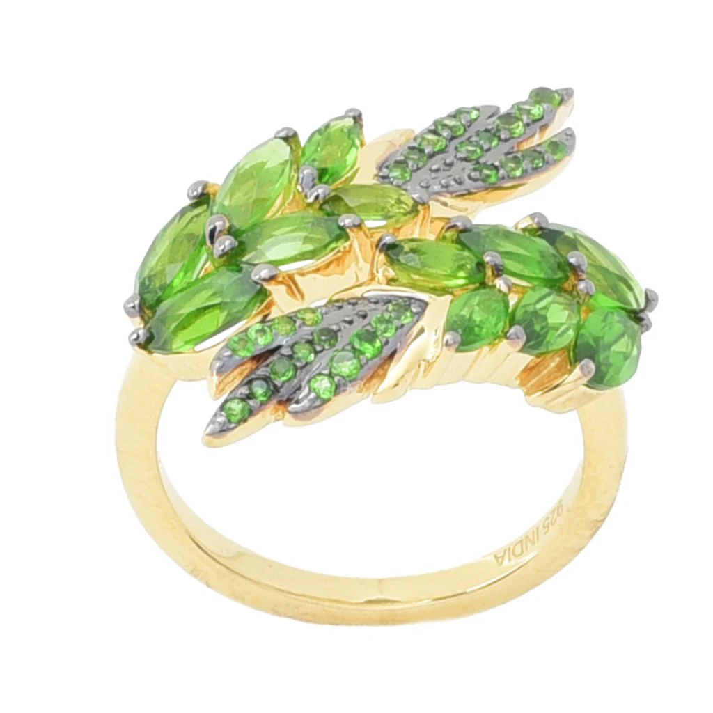 Gem Treasures 3.51ctw Chrome Diopside Floral Cluster Bypass Ring - Image 2