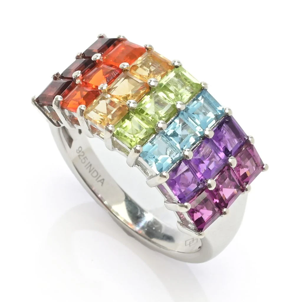 Gem Treasures 3.63ctw Ombre Rainbow Multi Gem Triple Row Ring - Image 8