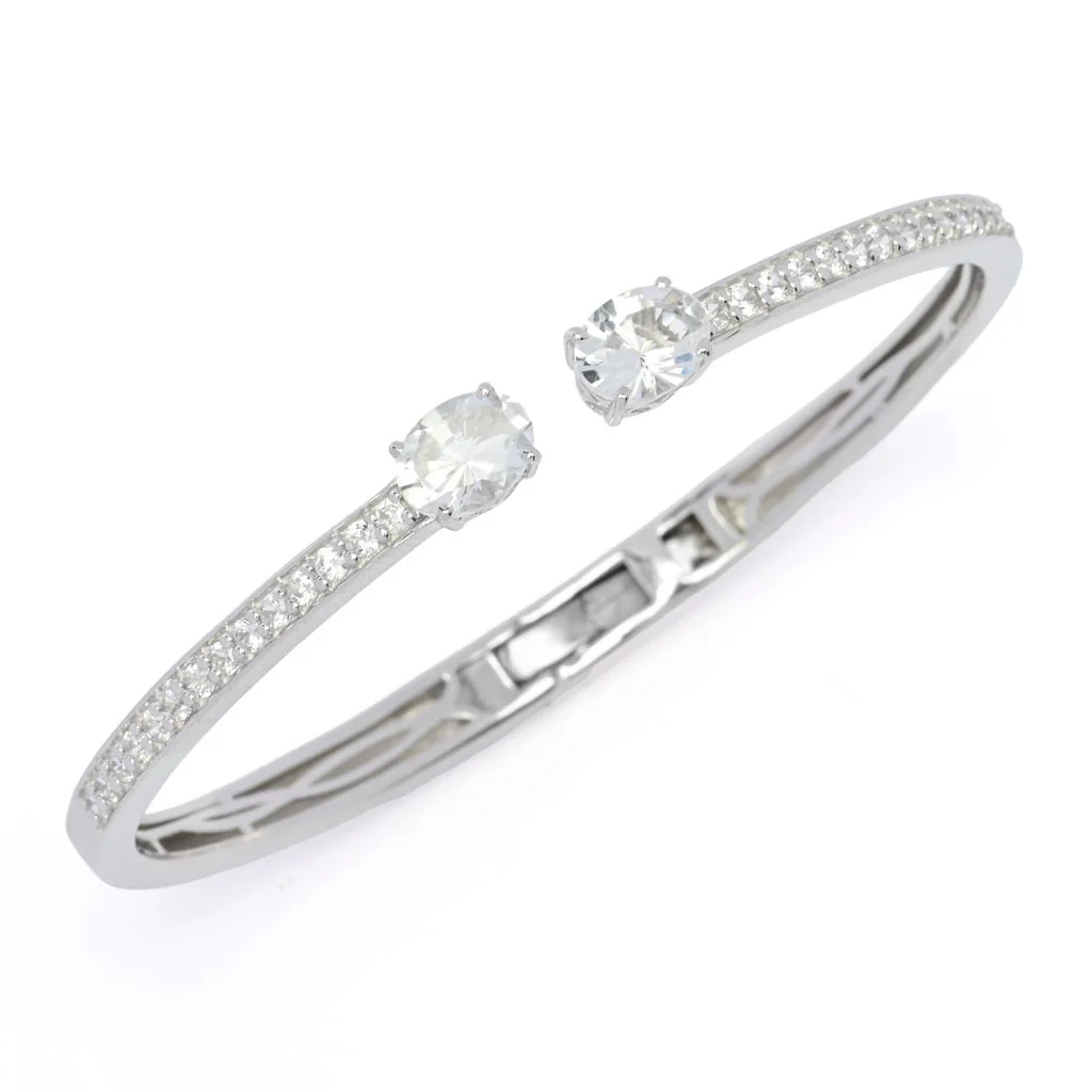 Gem Treasures 4.14ctw White Topaz & Zircon Kissing Cuff Bracelet - Image 3