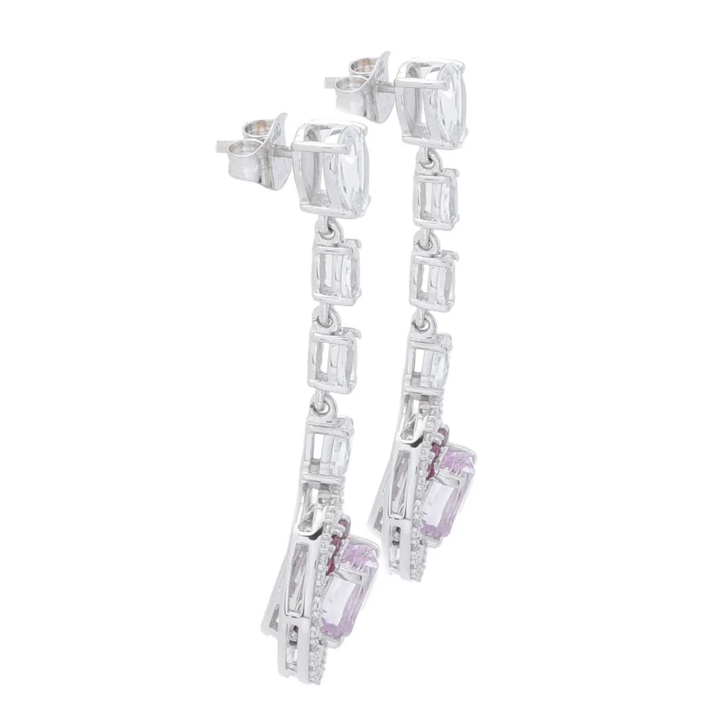 Gem Treasures 6.46ctw Kunzite & Gemstone Dangle Earrings - Image 2