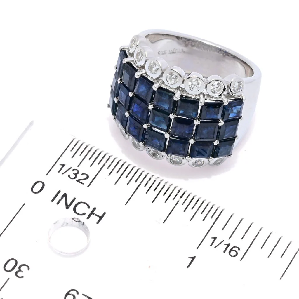 Gem Treasures 7.14ctw Australian Blue Sapphire & Zircon Triple Row Ring - Image 2