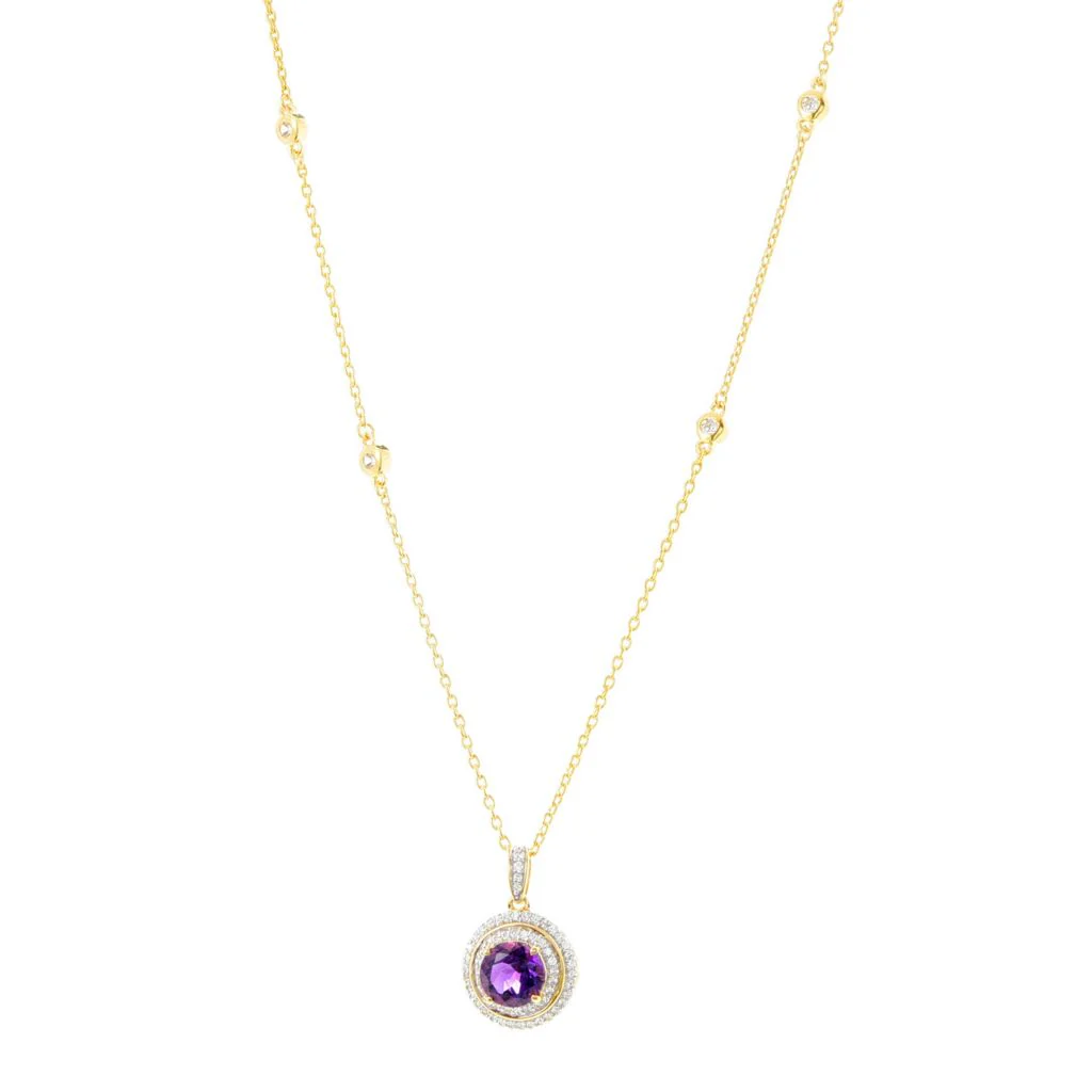 Gem Treasures Choice of 8mm Gemstone & White Zircon Station Necklace - Image 2