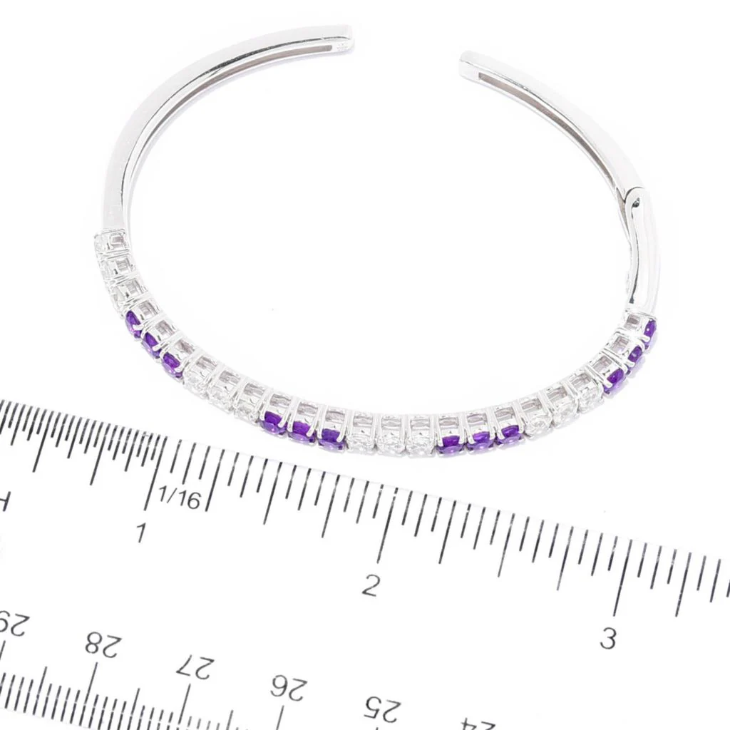 Gem Treasures Swiss Blue Topaz & White Zircon Cuff Bangle Bracelet - Image 2