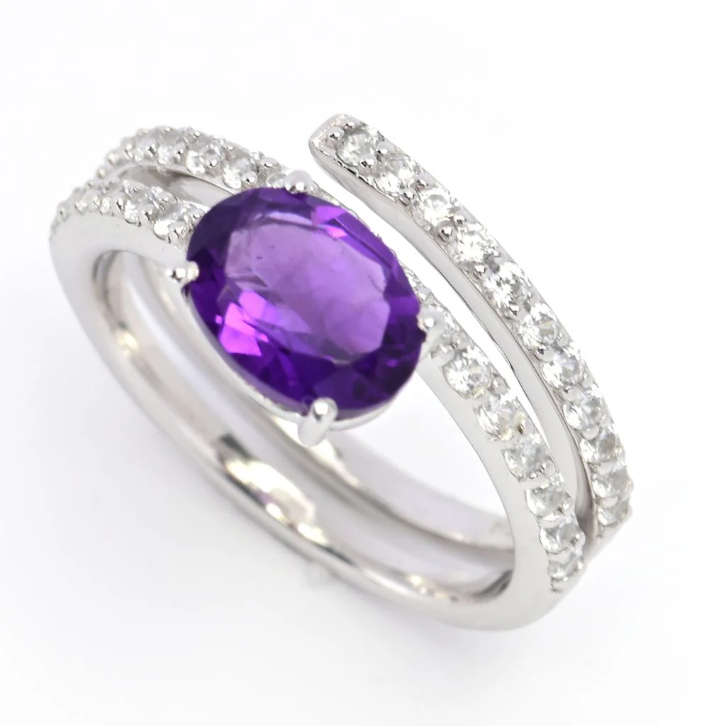 Gem Treasures Choice of Gemstone & White Zircon Wrap Ring - Image 14