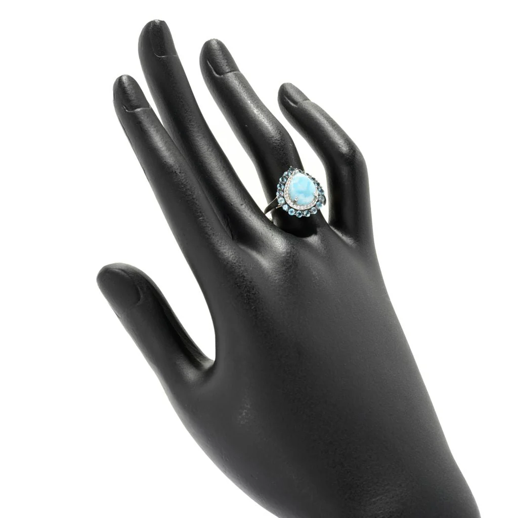 Gem Treasures Choice of Shape Larimar & Gemstone Double Halo Ring - Image 2