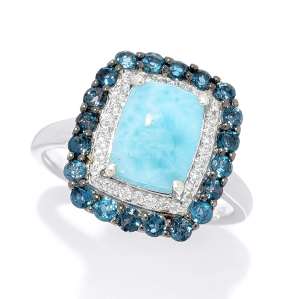 Gem Treasures Choice of Shape Larimar & Gemstone Double Halo Ring - Image 7
