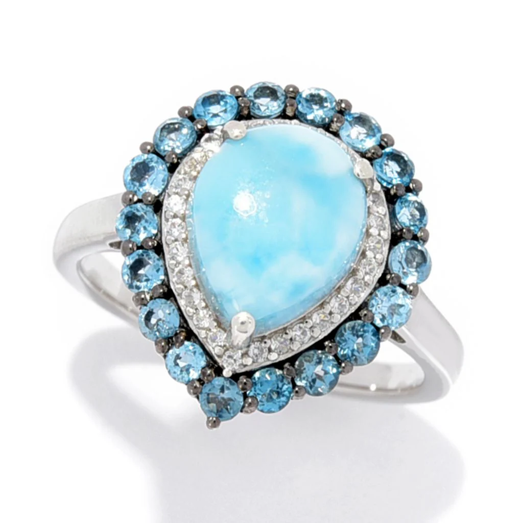 Gem Treasures Choice of Shape Larimar & Gemstone Double Halo Ring - Image 8