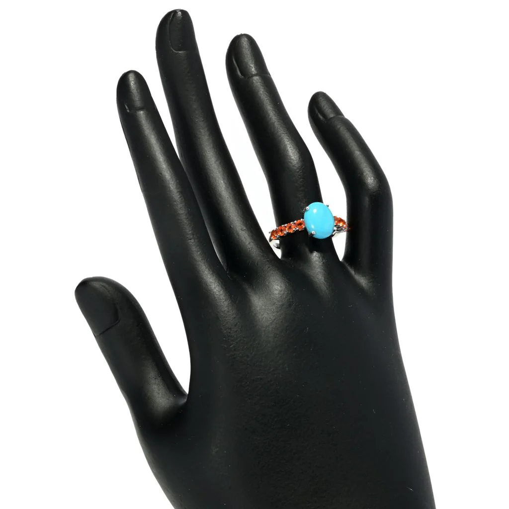 Gem Treasures Sleeping Beauty Turquoise & Rhodolite Garnet Halo Ring - Image 2
