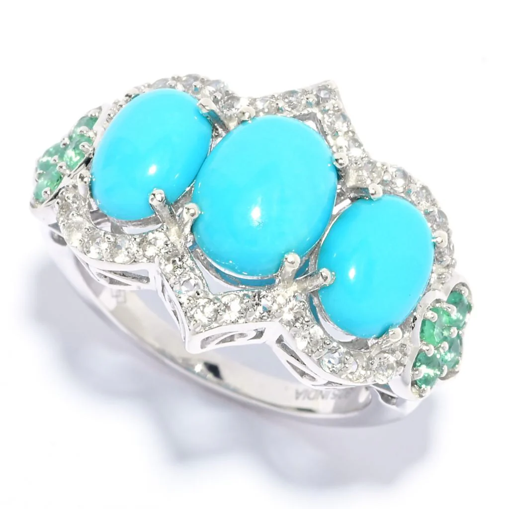 Gem Treasures Sleeping Beauty Turquoise, Emerald & White Zircon Ring - Image 4