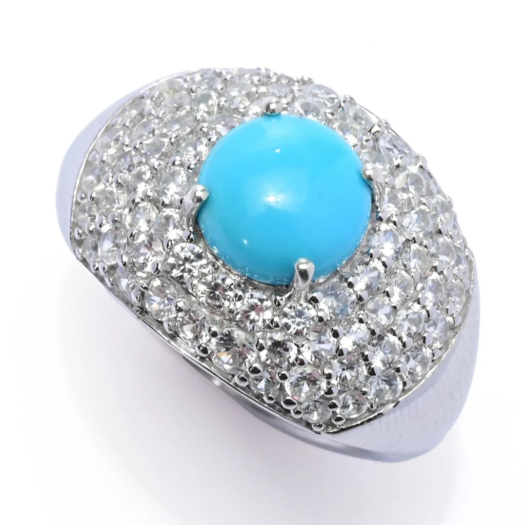 Gem Treasures Sleeping Beauty Turquoise & Pave Gemstone Dome Ring - Image 2