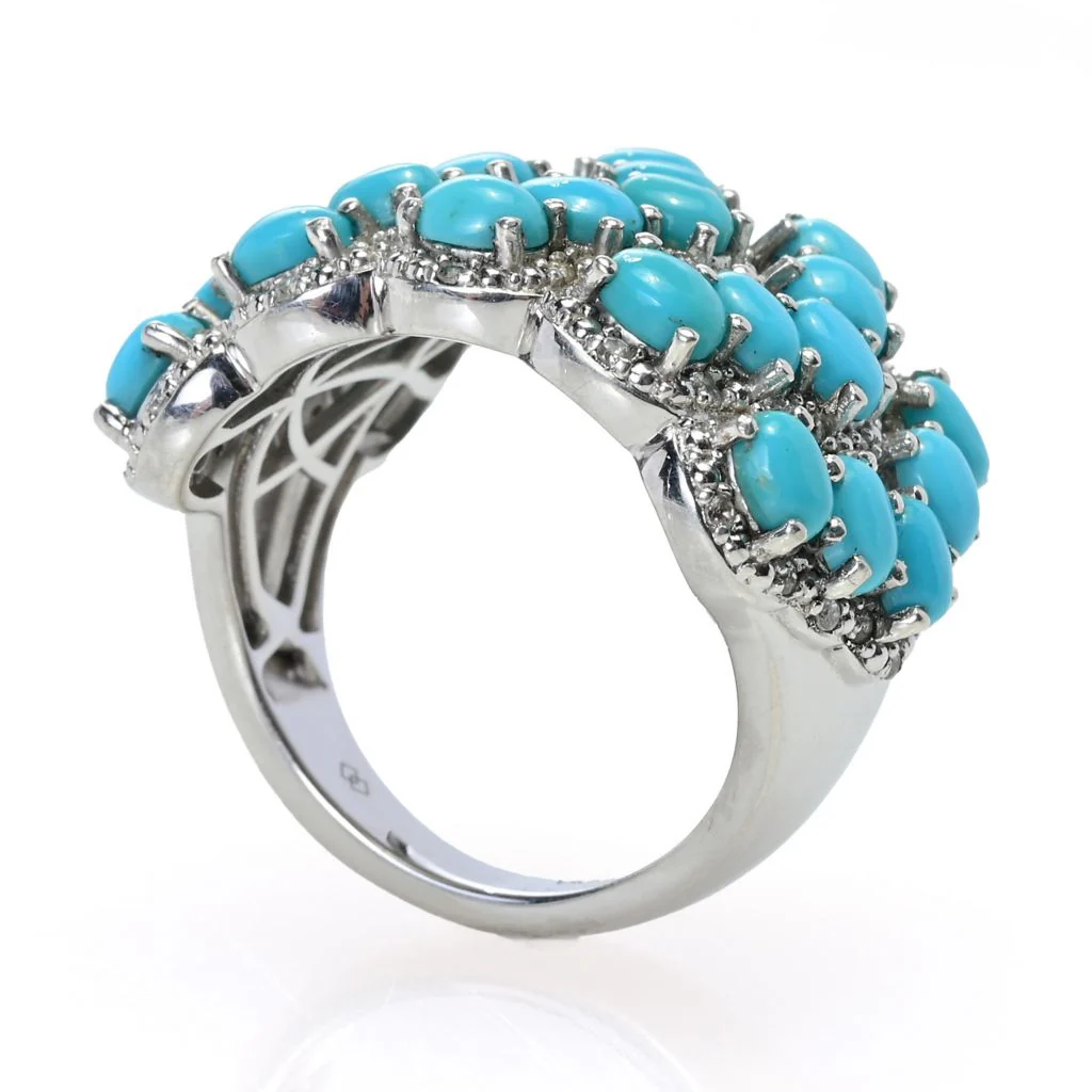 Gem Treasures Sleeping Beauty Turquoise & White Zircon Multi Row Ring - Image 2