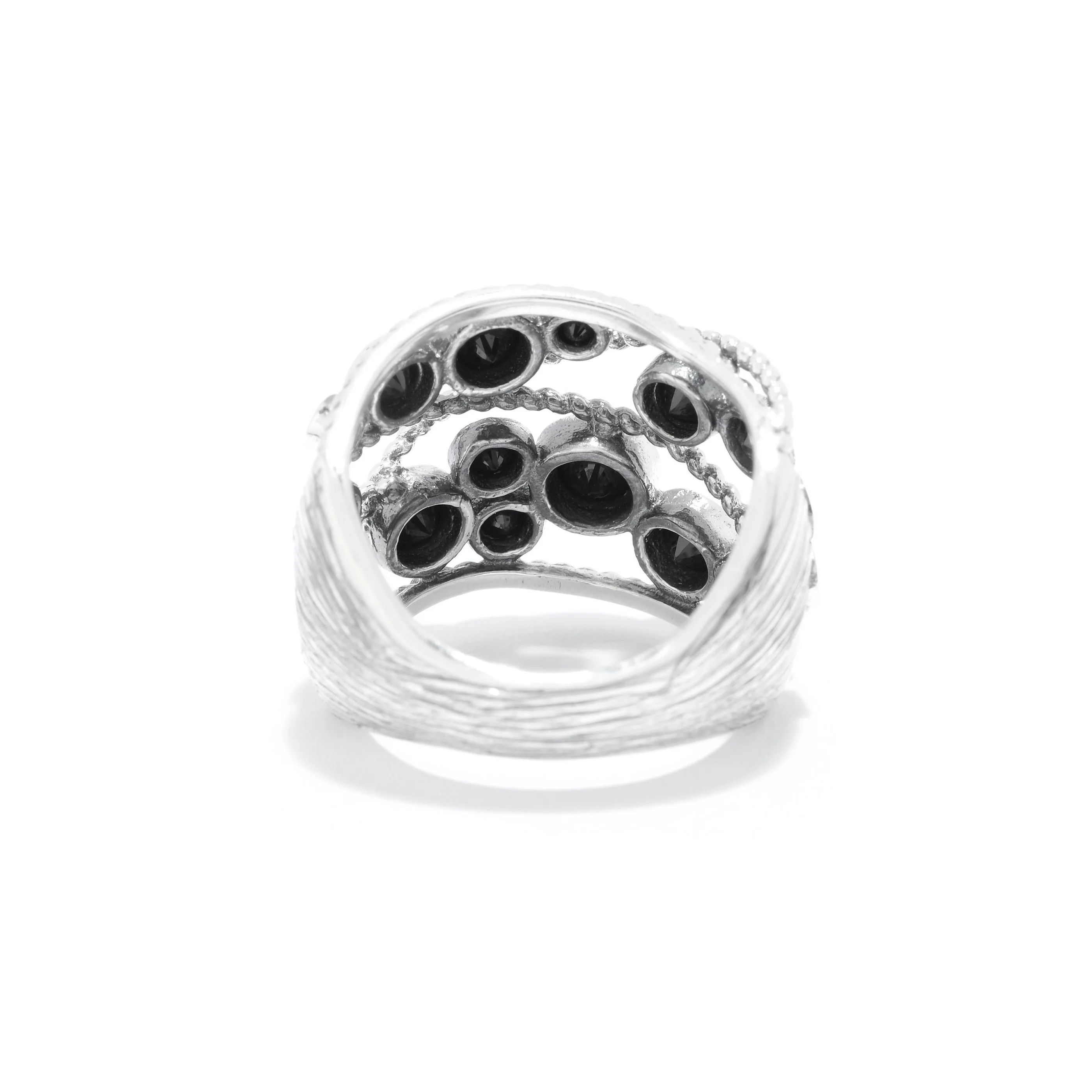 Gem Treasures Sterling Silver Black Spinel Bezel Set Braided Open Highway Ring - Image 2