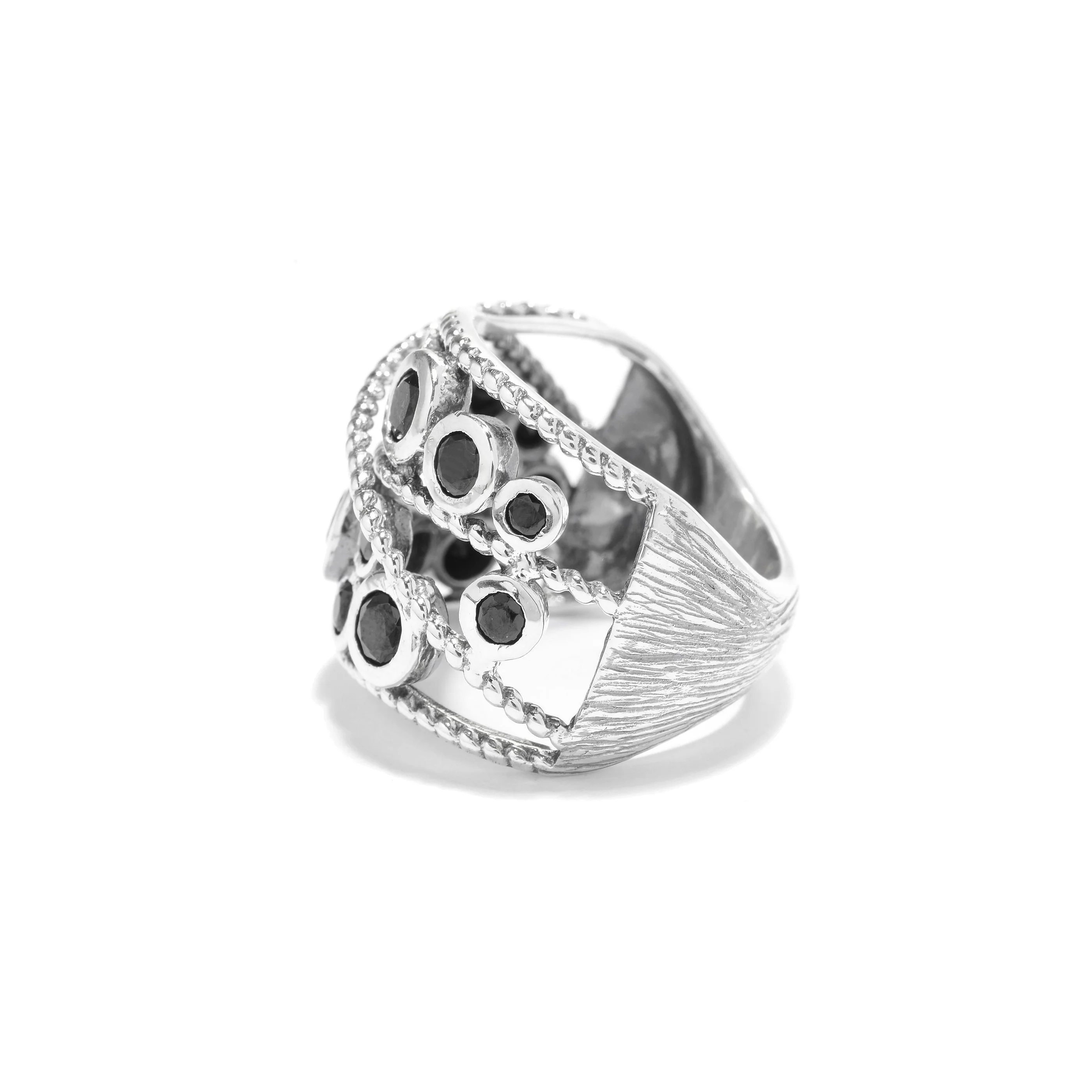 Gem Treasures Sterling Silver Black Spinel Bezel Set Braided Open Highway Ring - Image 3