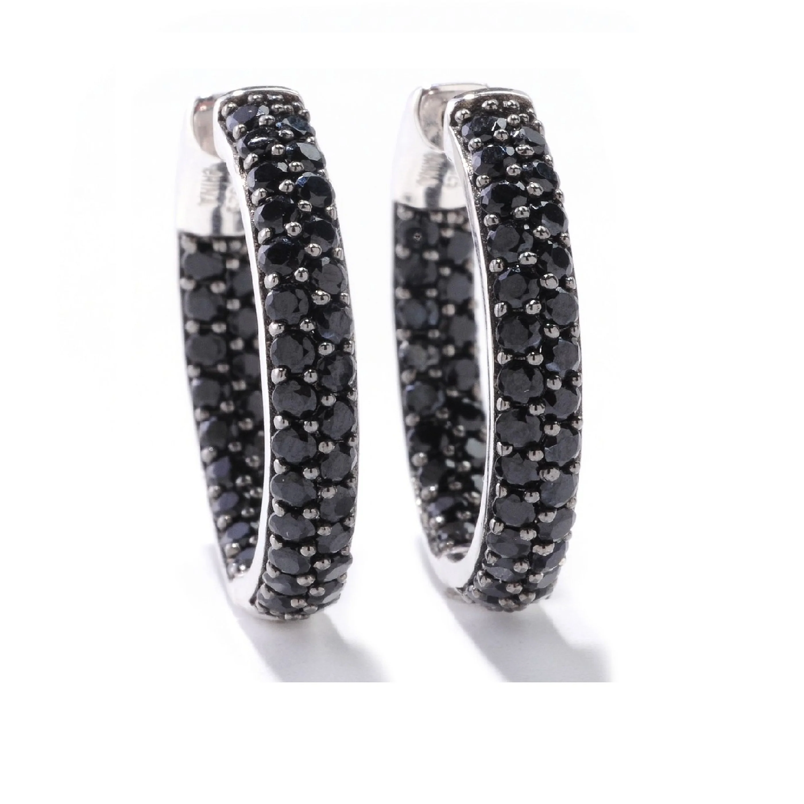 Gem Treasures Sterling Silver Black Spinel Double Row Inside-Out Hoop Earrings - Image 2
