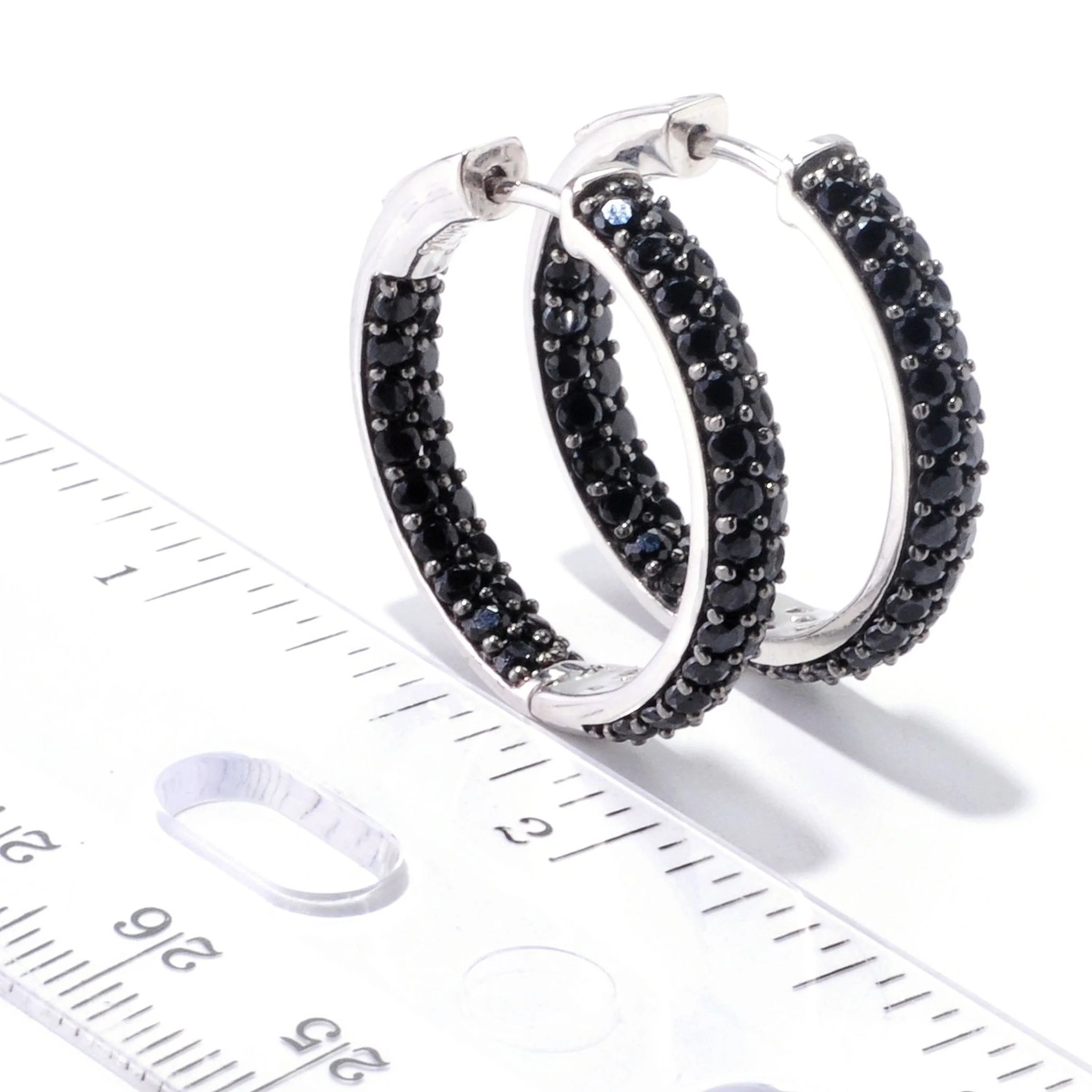 Gem Treasures Sterling Silver Black Spinel Double Row Inside-Out Hoop Earrings - Image 4